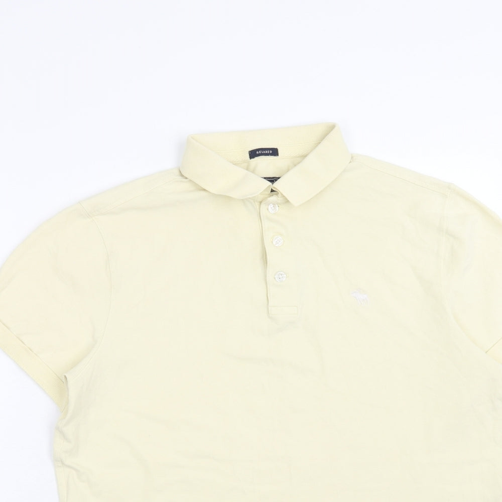 Abercrombie & Fitch Mens Yellow Cotton Polo Size M Collared Button