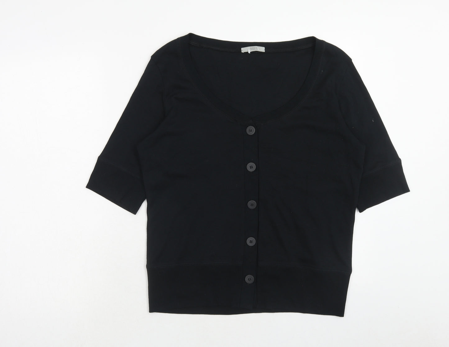 Marks and Spencer Womens Black Scoop Neck Cotton Cardigan Jumper Size 18