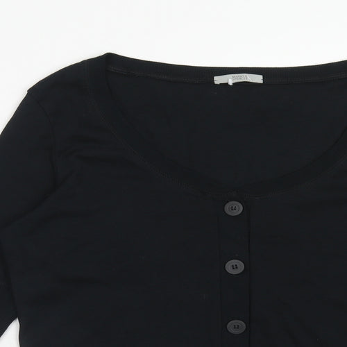 Marks and Spencer Womens Black Scoop Neck Cotton Cardigan Jumper Size 18