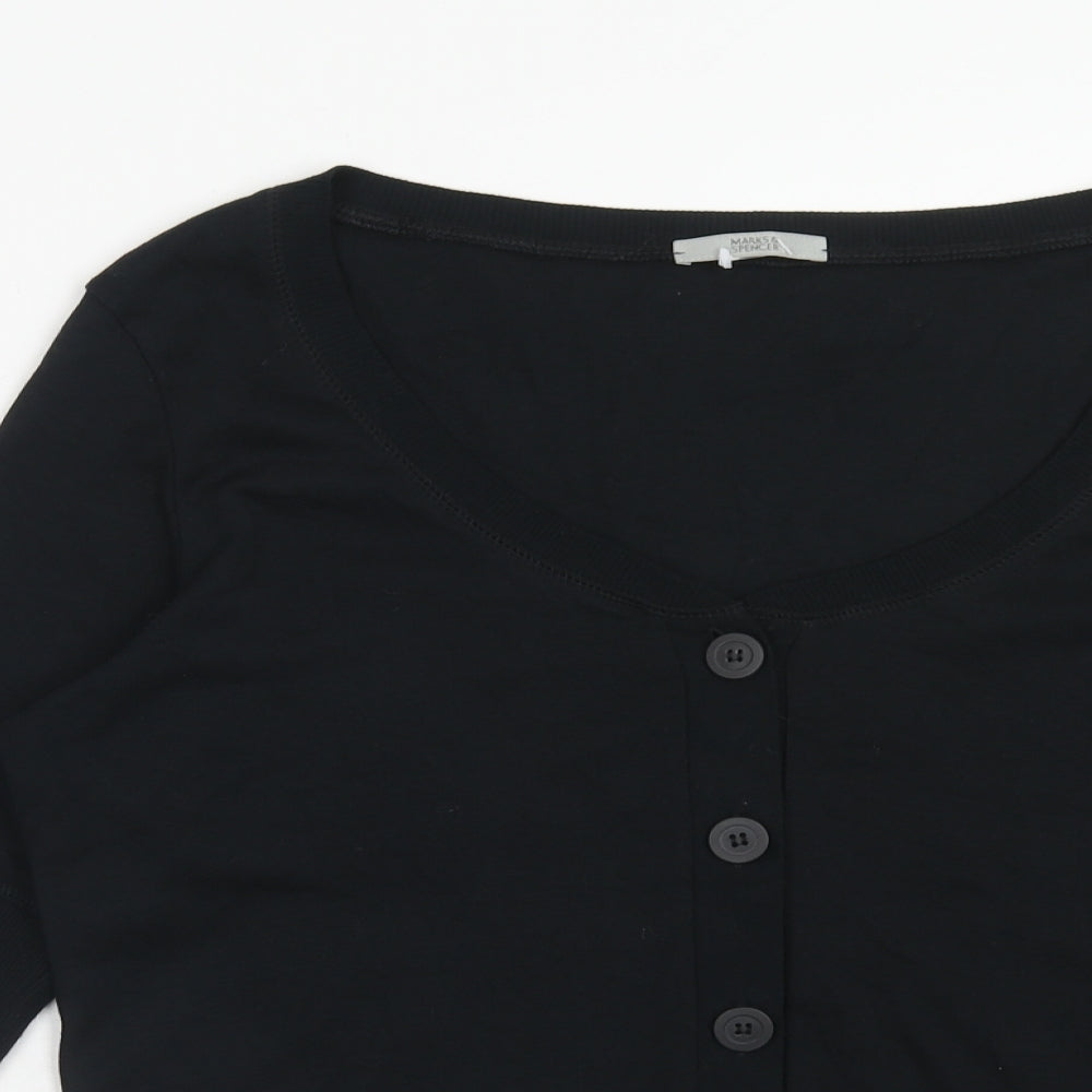 Marks and Spencer Womens Black Scoop Neck Cotton Cardigan Jumper Size 18
