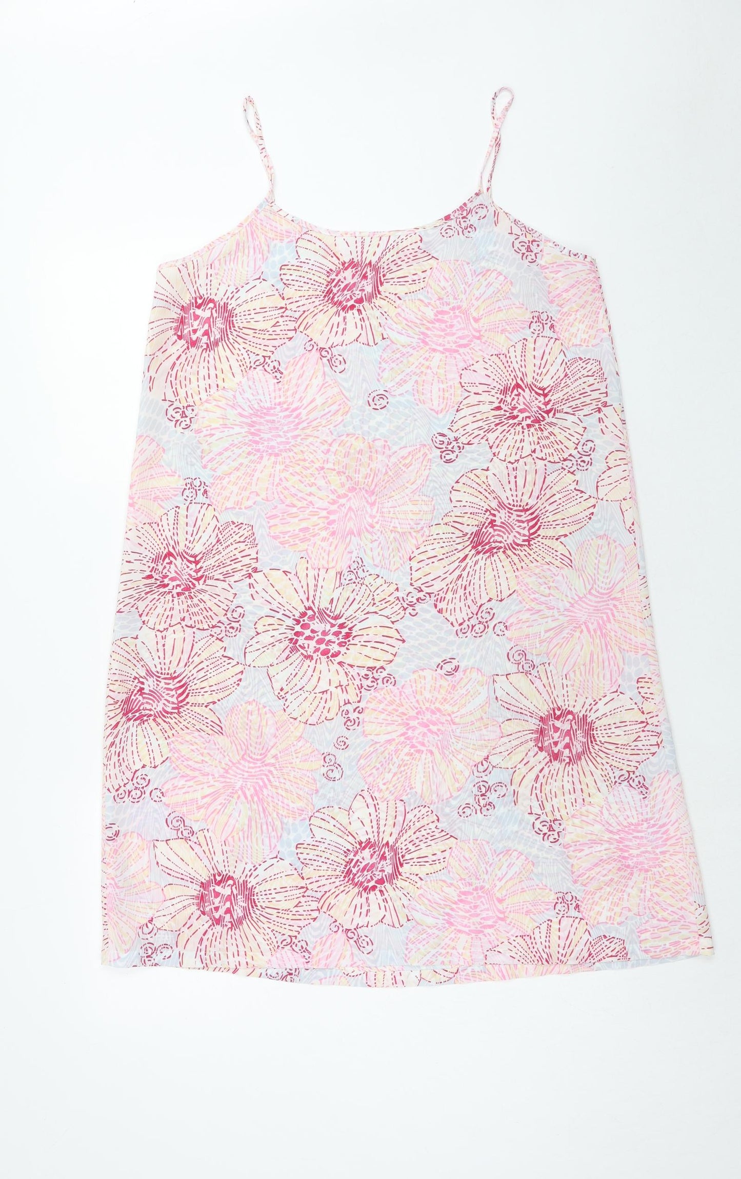 Egatex Womens Pink Floral Polyester Slip Dress Size M V-Neck Pullover