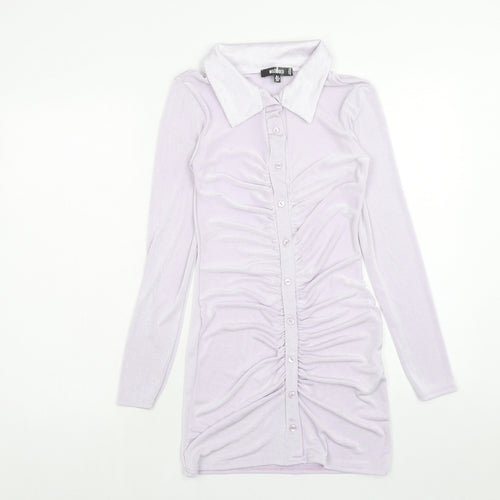 Missguided Womens Purple Polyester Bodycon Size 4 Collared Button