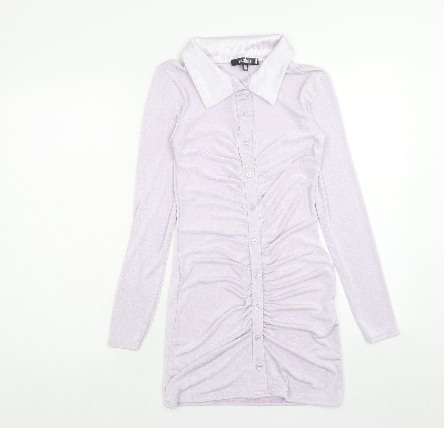 Missguided Womens Purple Polyester Bodycon Size 4 Collared Button