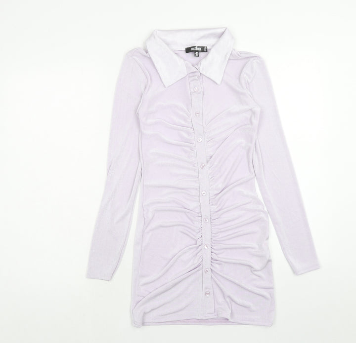 Missguided Womens Purple Polyester Bodycon Size 4 Collared Button