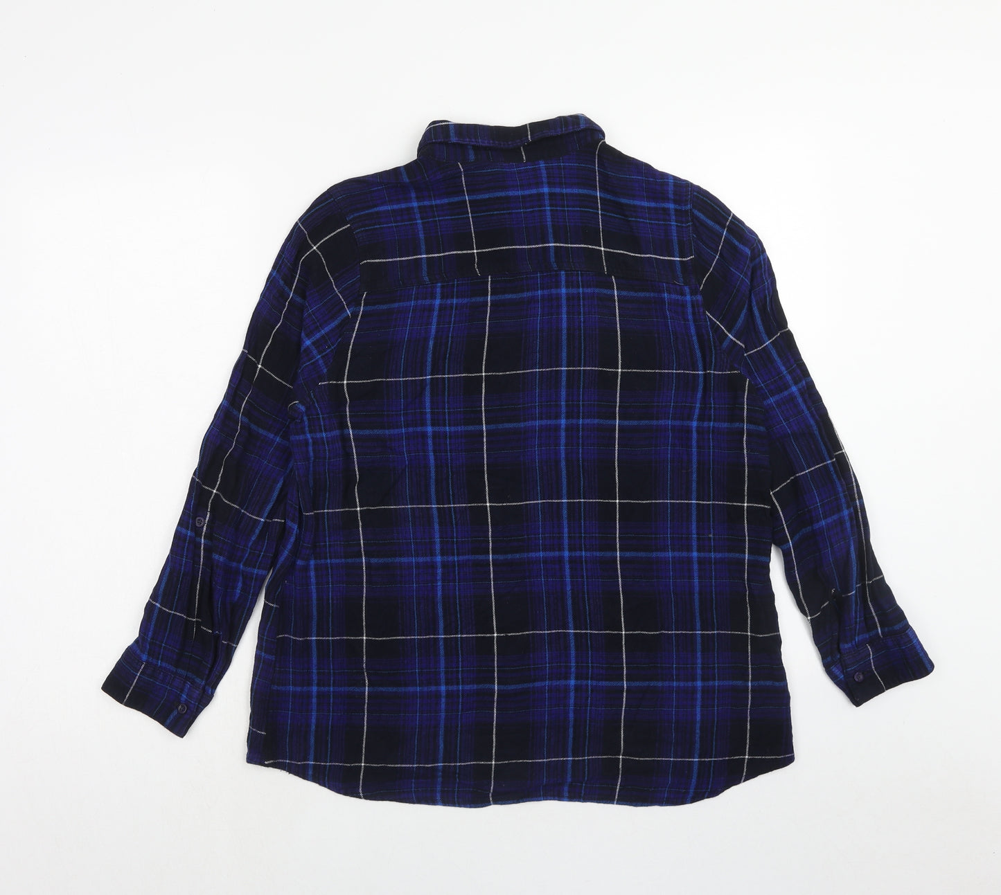 TU Womens Blue Plaid Viscose Basic Button-Up Size 6 Collared