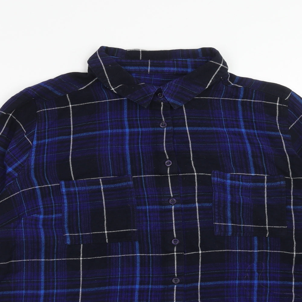 TU Womens Blue Plaid Viscose Basic Button-Up Size 6 Collared