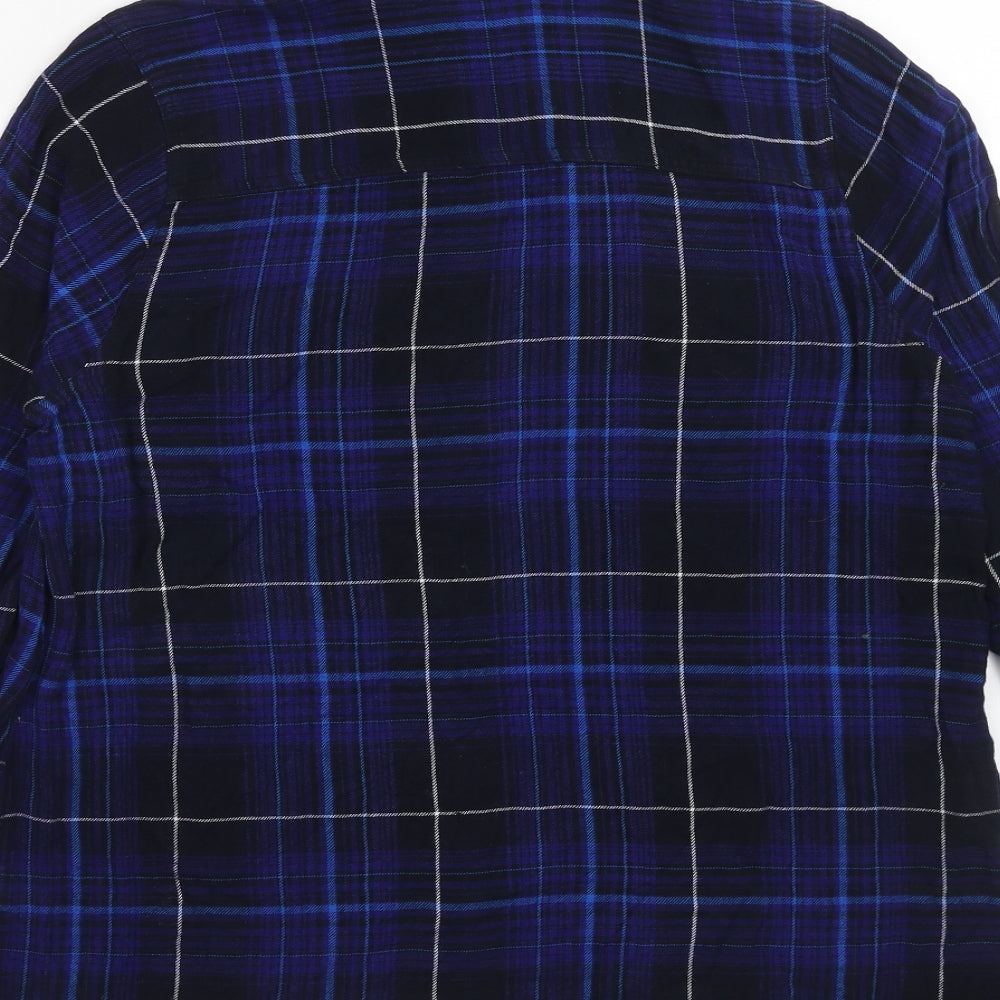 TU Womens Blue Plaid Viscose Basic Button-Up Size 6 Collared