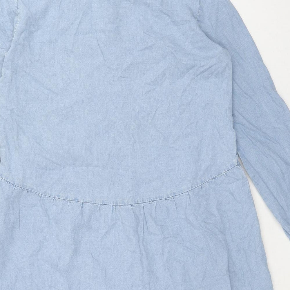 Stradivarius Womens Blue Lyocell Shirt Dress Size S Collared Button