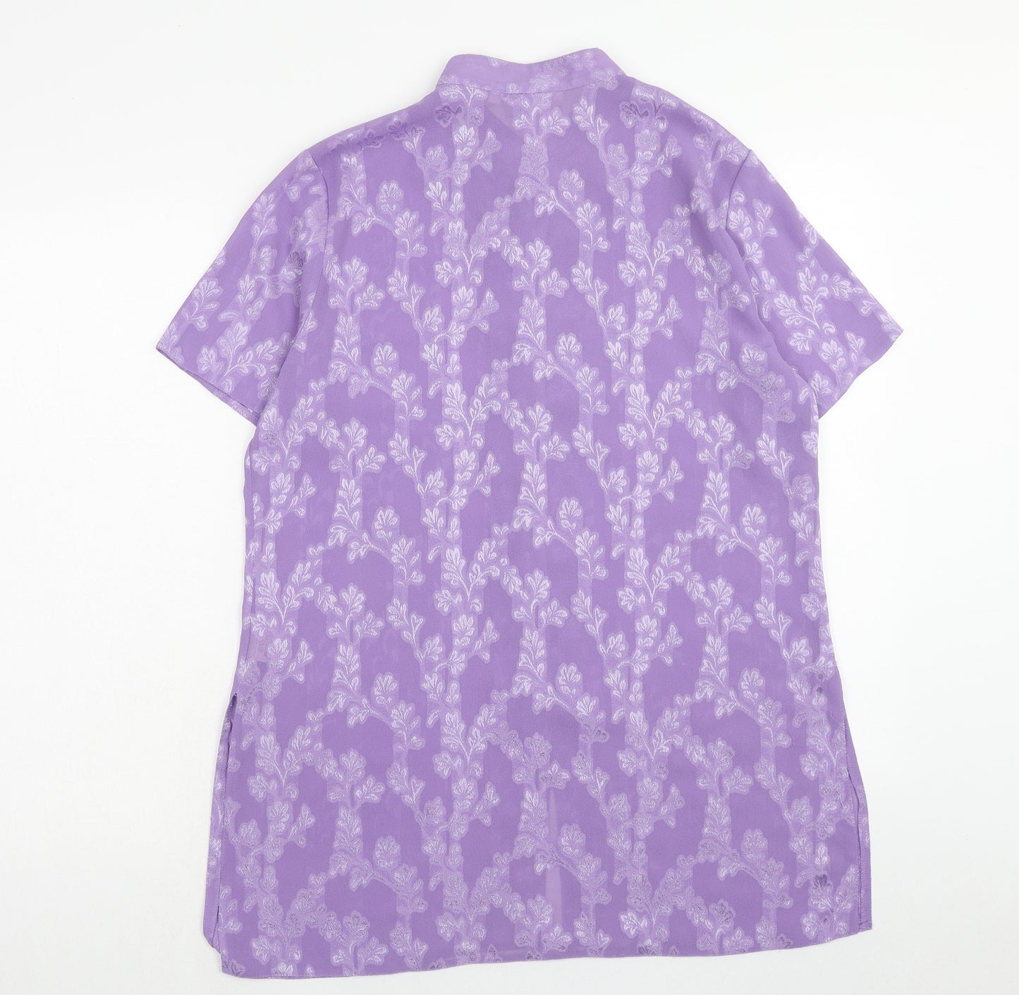 Sara Neal Womens Purple Geometric Polyester Basic Button-Up Size 14 V-Neck