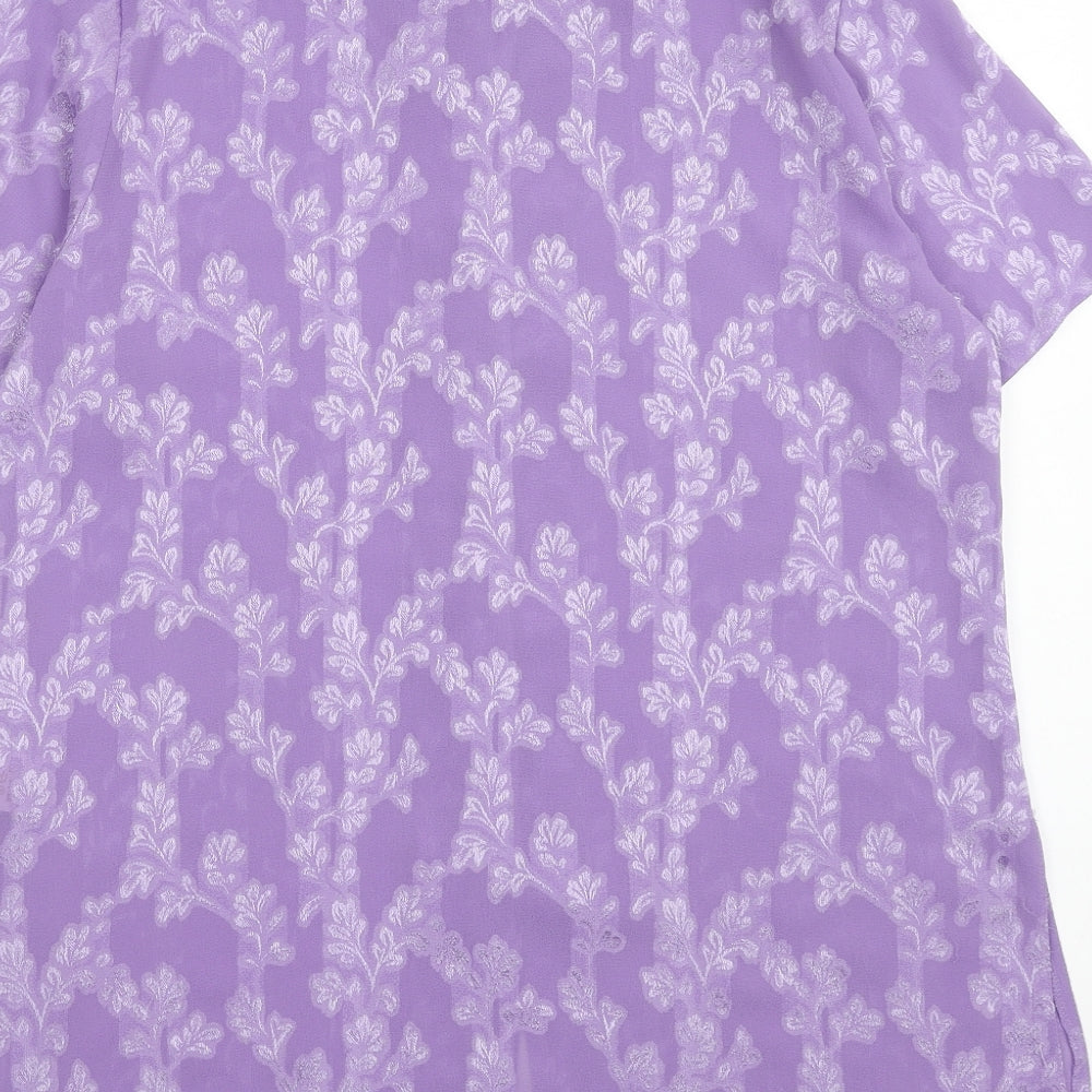 Sara Neal Womens Purple Geometric Polyester Basic Button-Up Size 14 V-Neck