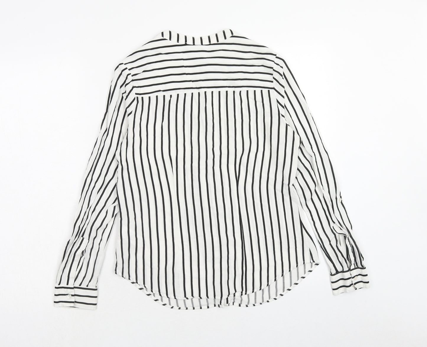 Primark Womens White Striped Viscose Basic Button-Up Size 12 V-Neck