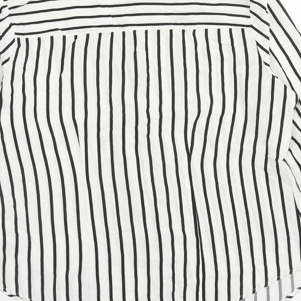 Primark Womens White Striped Viscose Basic Button-Up Size 12 V-Neck