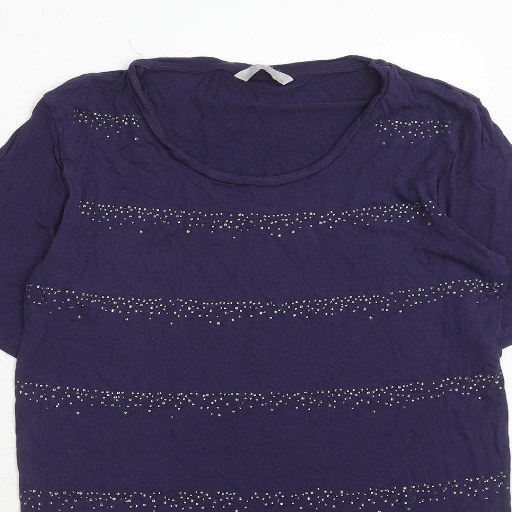 TU Womens Purple Viscose Basic T-Shirt Size 12 Round Neck