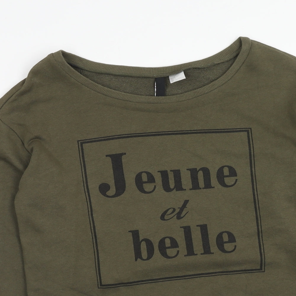 H&M Womens Green Cotton Pullover Sweatshirt Size S Pullover - Jeune et Belle