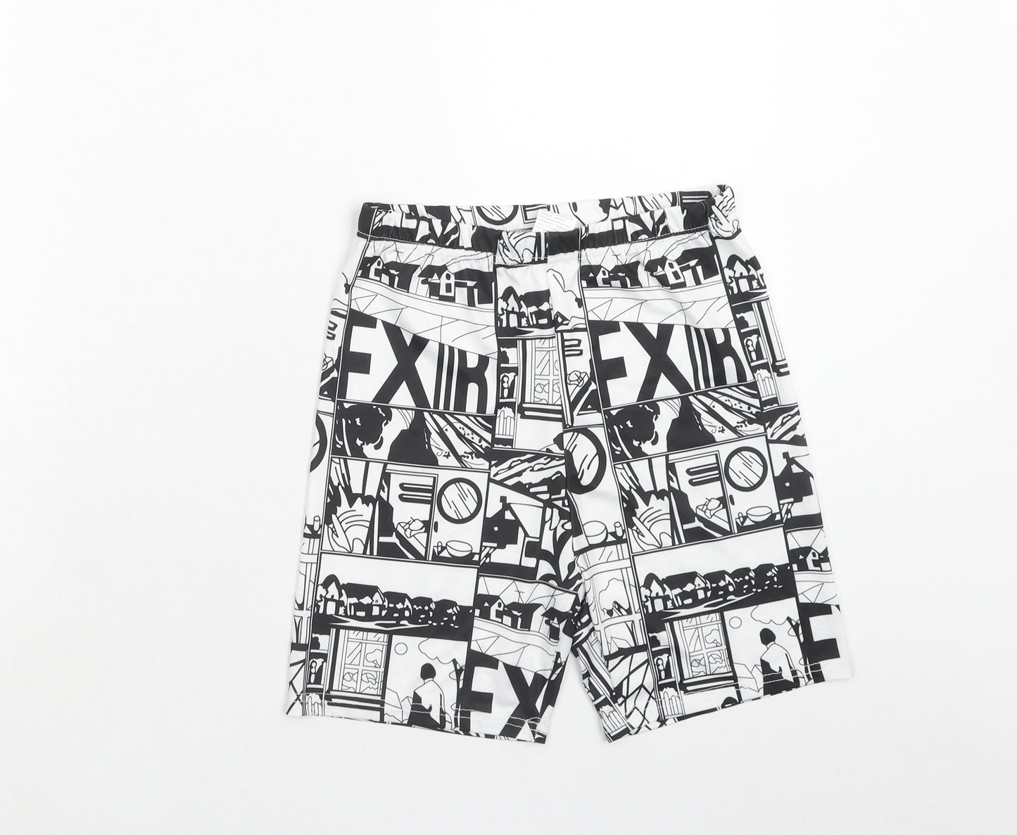 SheIn Girls White Geometric Polyester Compression Shorts Size 14 Years Regular