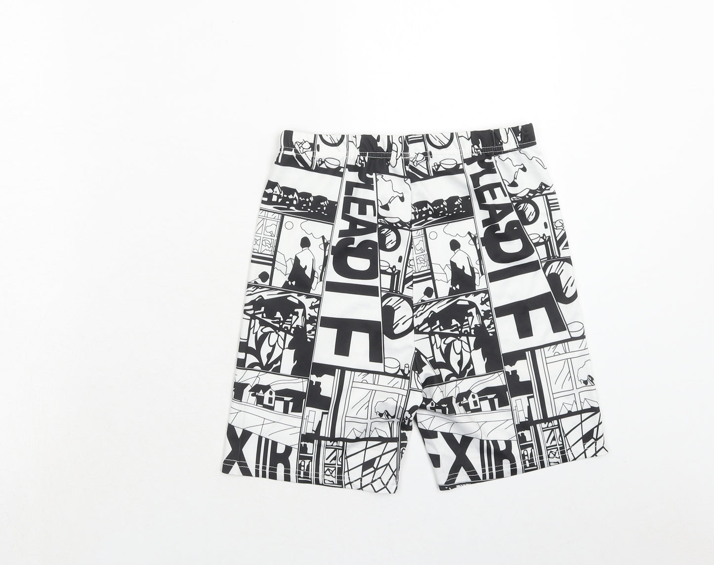 SheIn Girls White Geometric Polyester Compression Shorts Size 14 Years Regular