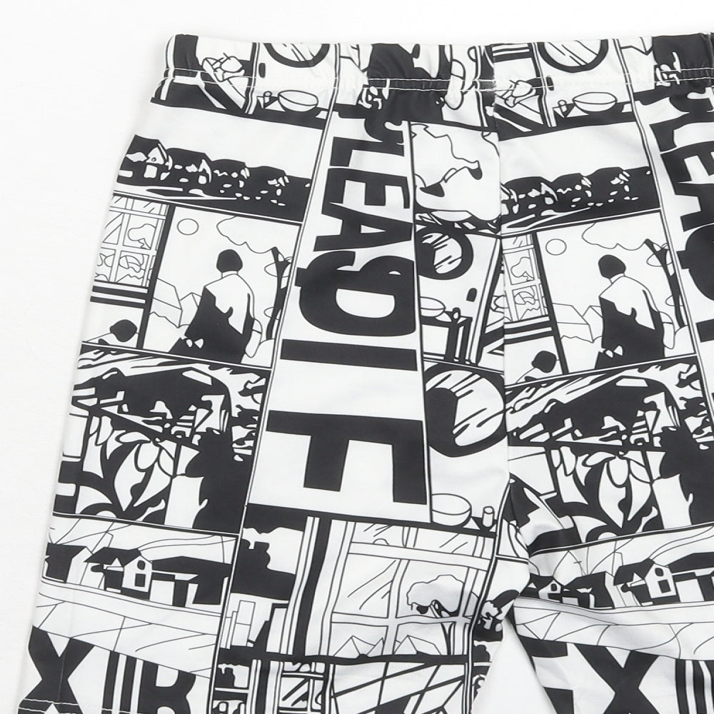 SheIn Girls White Geometric Polyester Compression Shorts Size 14 Years Regular