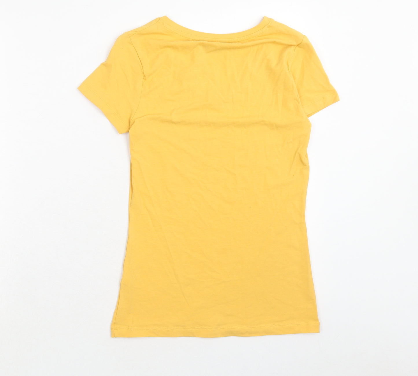 F&F Womens Yellow Cotton Basic T-Shirt Size 8 V-Neck