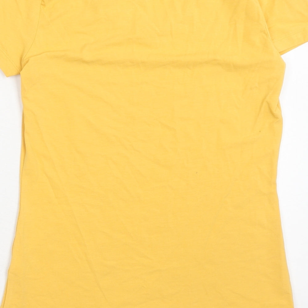 F&F Womens Yellow Cotton Basic T-Shirt Size 8 V-Neck