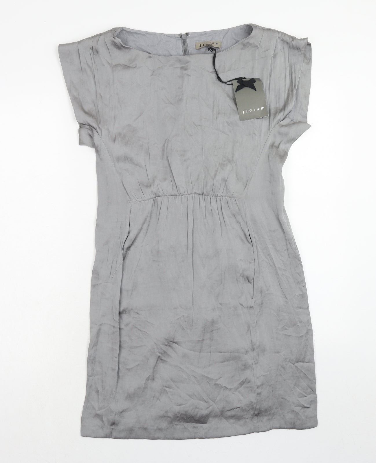 Jigsaw Womens Grey Polyester Shift Size 10 Round Neck Zip