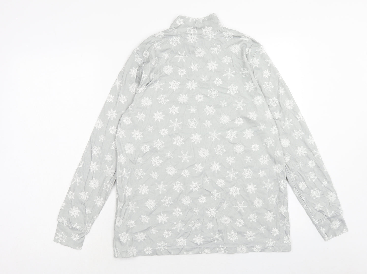 Land's End Womens Grey Geometric Cotton Basic T-Shirt Size M Mock Neck - Snowflakes