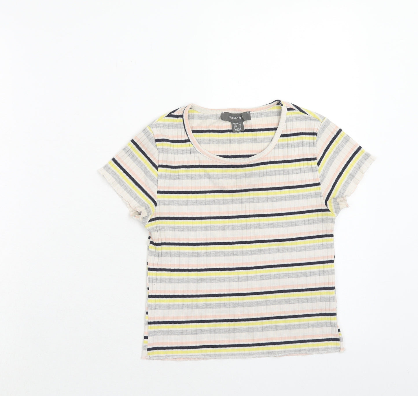 Primark Womens Multicoloured Striped Cotton Basic T-Shirt Size 6 Round Neck