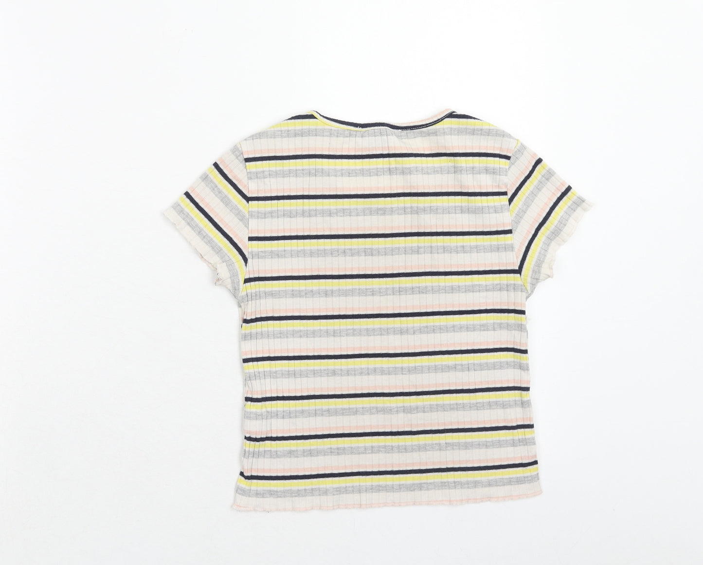 Primark Womens Multicoloured Striped Cotton Basic T-Shirt Size 6 Round Neck