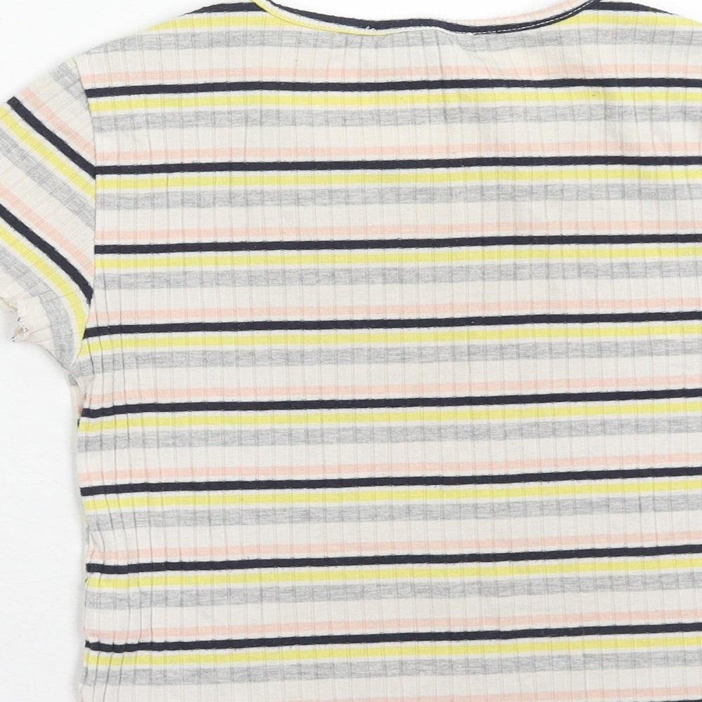 Primark Womens Multicoloured Striped Cotton Basic T-Shirt Size 6 Round Neck