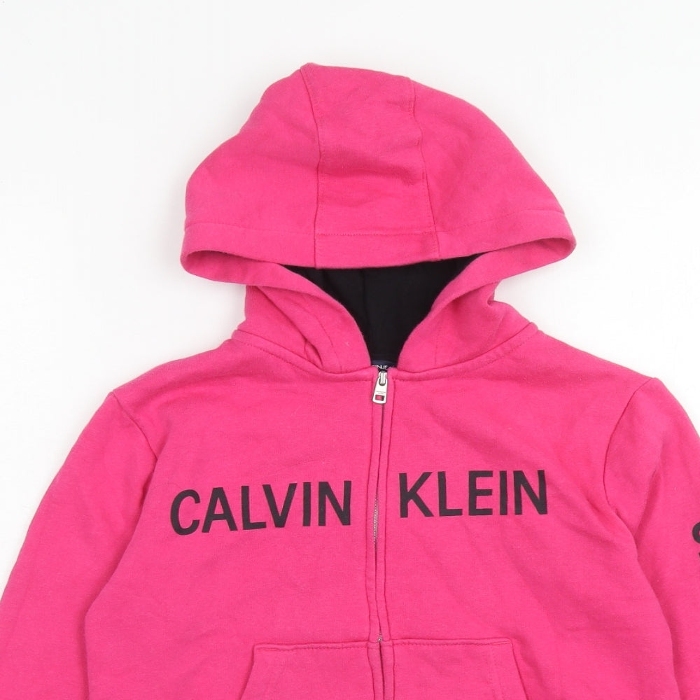 Calvin Klein Girls Pink Cotton Full Zip Hoodie Size 8 Years Zip - Size 8-10 Years