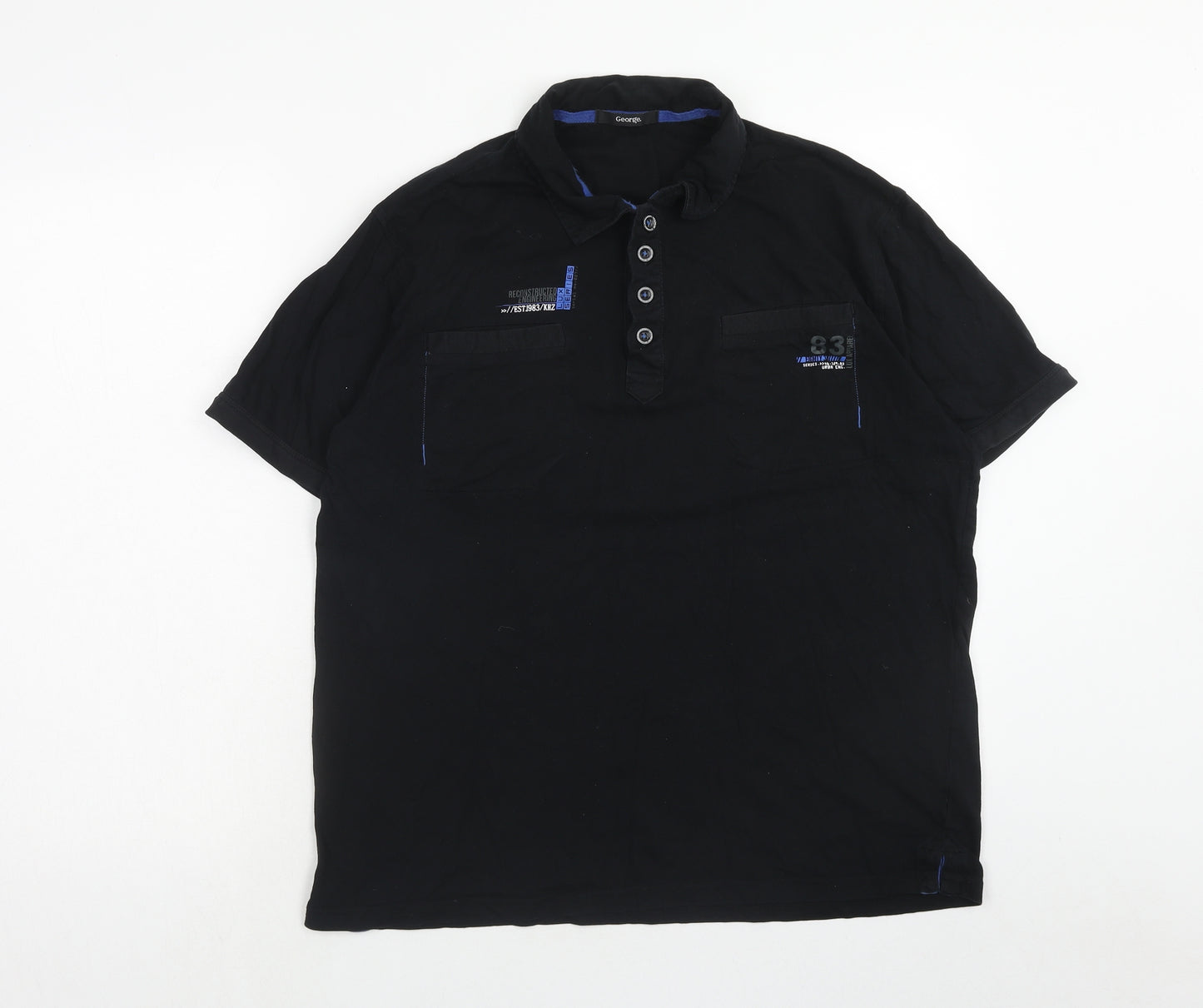George Mens Black Cotton Polo Size L Collared Button