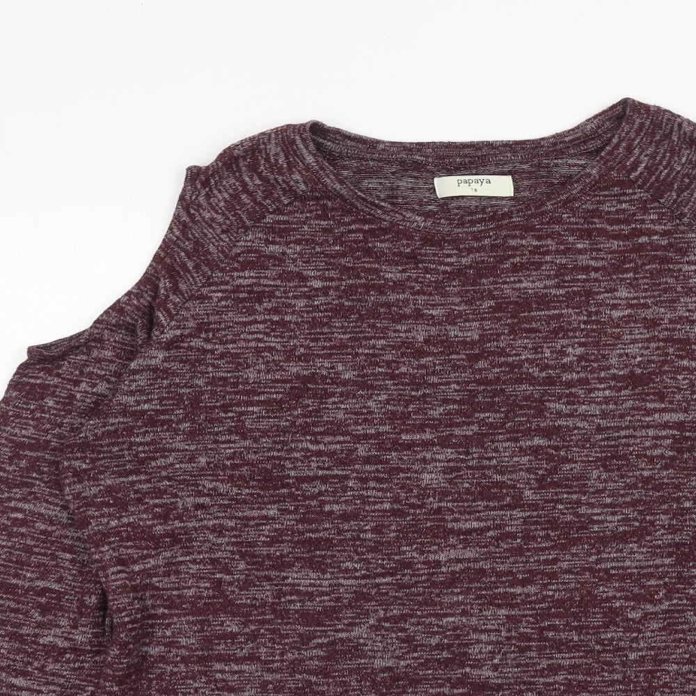 Papaya Womens Purple Scoop Neck Polyester Pullover Jumper Size 18 - Cold Shoulder