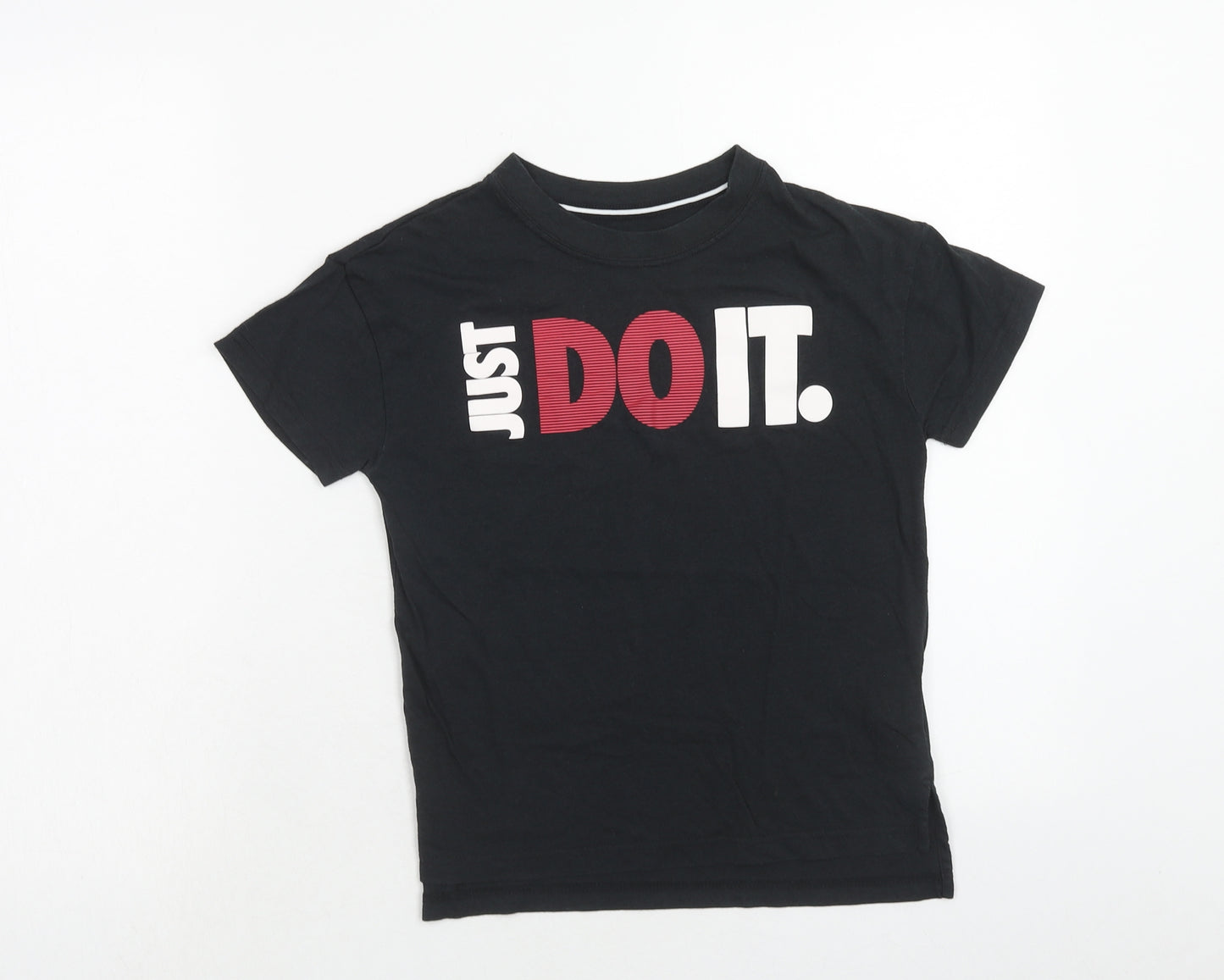 Nike Boys Black Cotton Basic T-Shirt Size 12-13 Years Round Neck Pullover - Just Do It