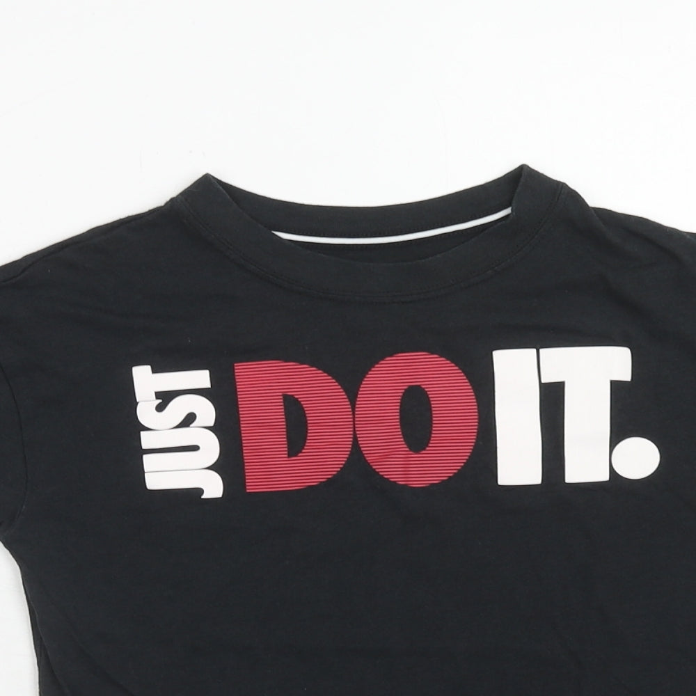 Nike Boys Black Cotton Basic T-Shirt Size 12-13 Years Round Neck Pullover - Just Do It