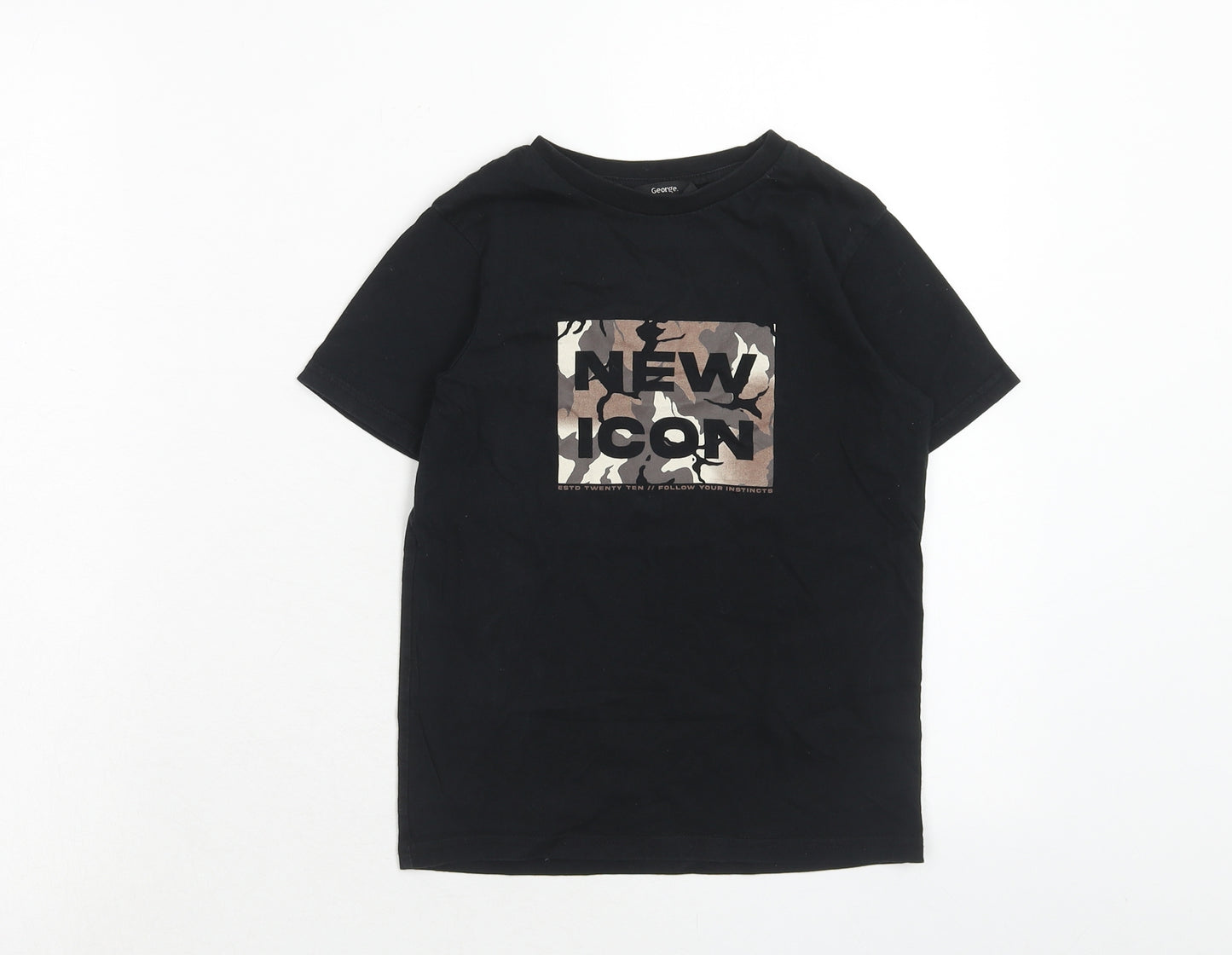 George Boys Black Cotton Basic T-Shirt Size 6-7 Years Round Neck Pullover - New Icon