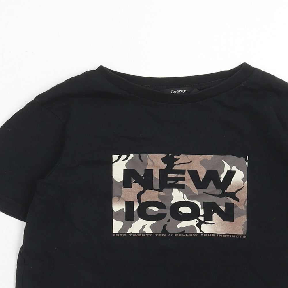George Boys Black Cotton Basic T-Shirt Size 6-7 Years Round Neck Pullover - New Icon