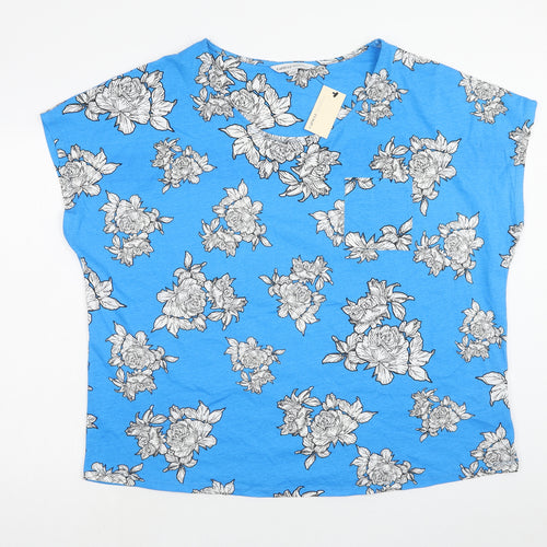 Capsule Womens Blue Floral Cotton Basic T-Shirt Size 24 Scoop Neck