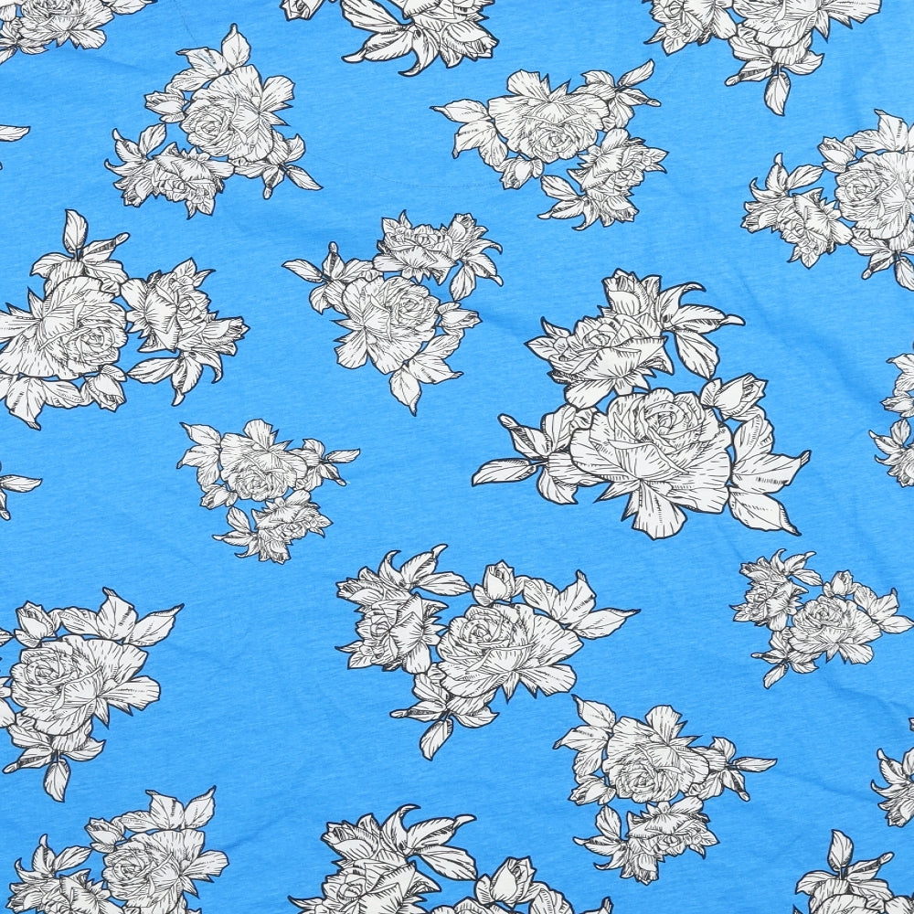 Capsule Womens Blue Floral Cotton Basic T-Shirt Size 24 Scoop Neck