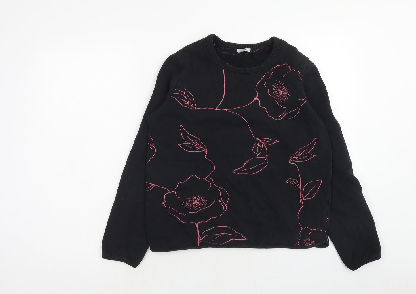 Jigsaw Womens Black Floral Cotton Pullover Sweatshirt Size M Pullover