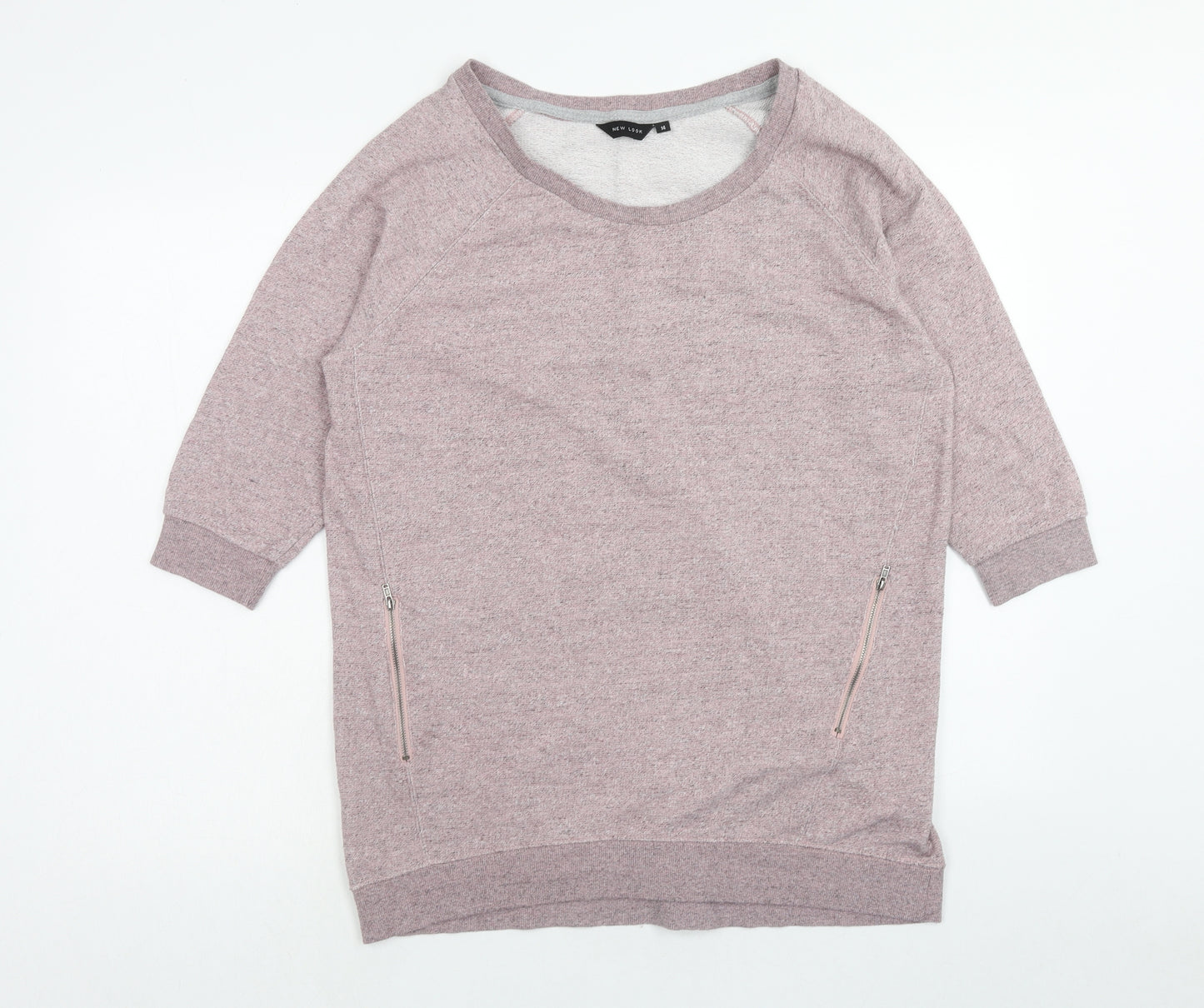New Look Womens Pink Cotton Pullover Sweatshirt Size S Zip