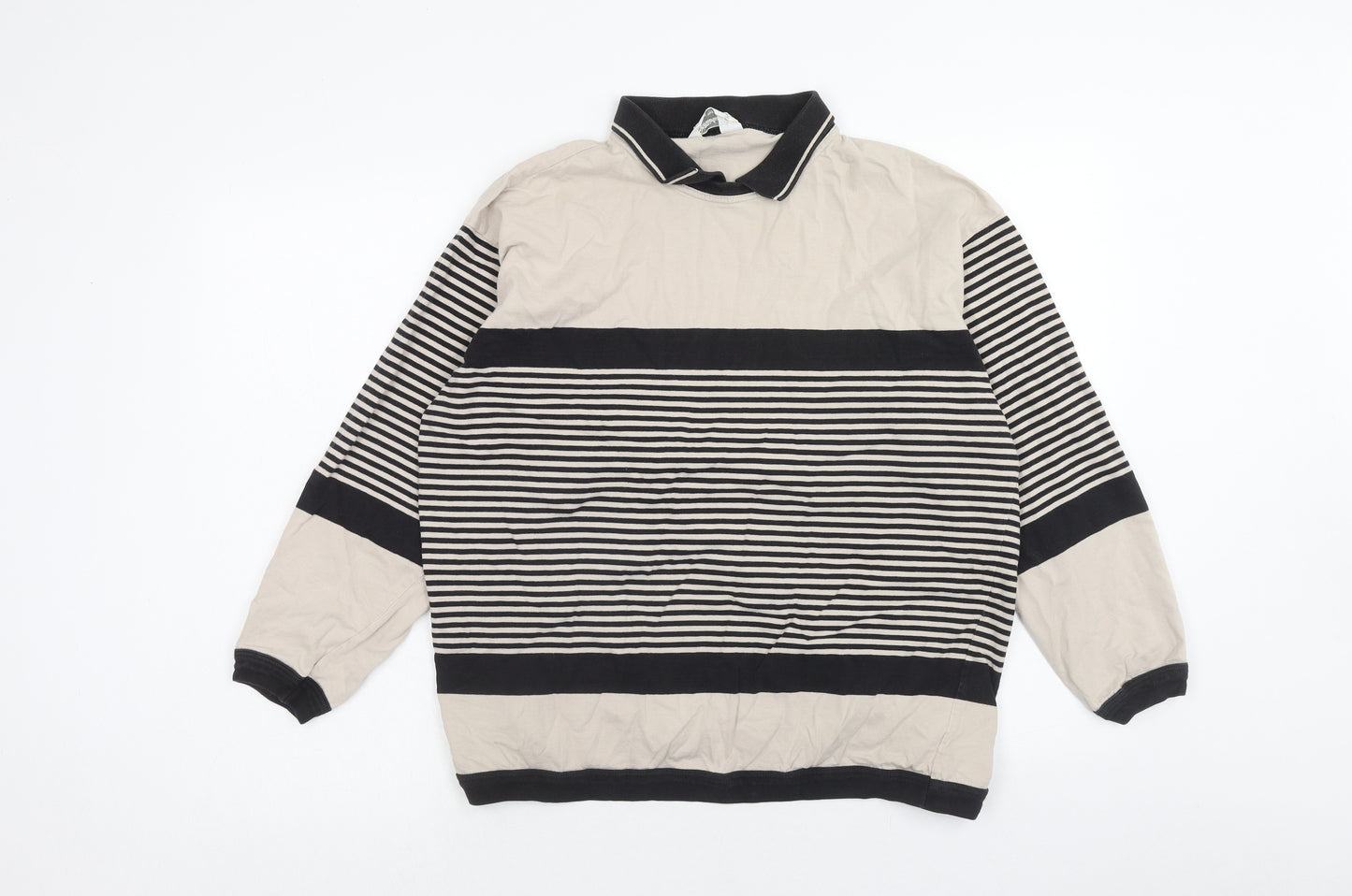 Marks and Spencer Womens Beige Striped Cotton Pullover Sweatshirt Size 14 Pullover - Size 14-16