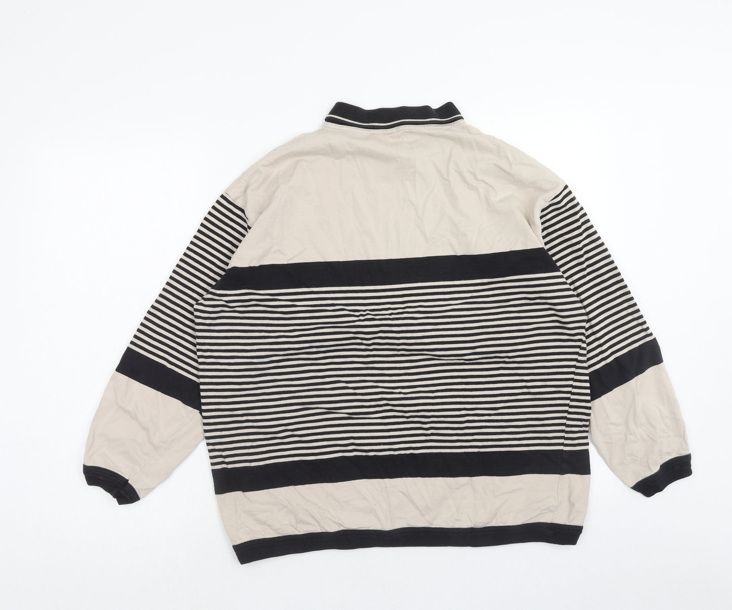 Marks and Spencer Womens Beige Striped Cotton Pullover Sweatshirt Size 14 Pullover - Size 14-16