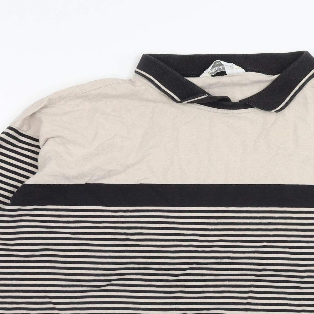Marks and Spencer Womens Beige Striped Cotton Pullover Sweatshirt Size 14 Pullover - Size 14-16