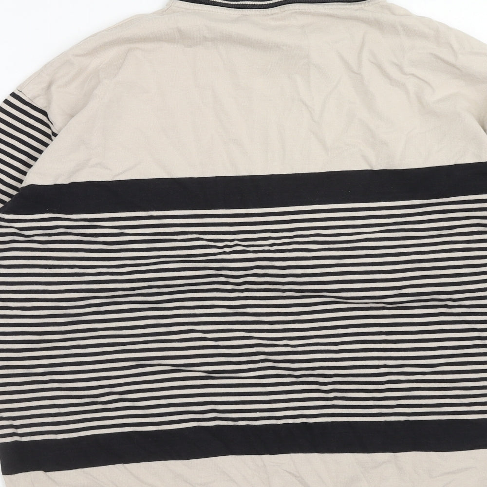 Marks and Spencer Womens Beige Striped Cotton Pullover Sweatshirt Size 14 Pullover - Size 14-16