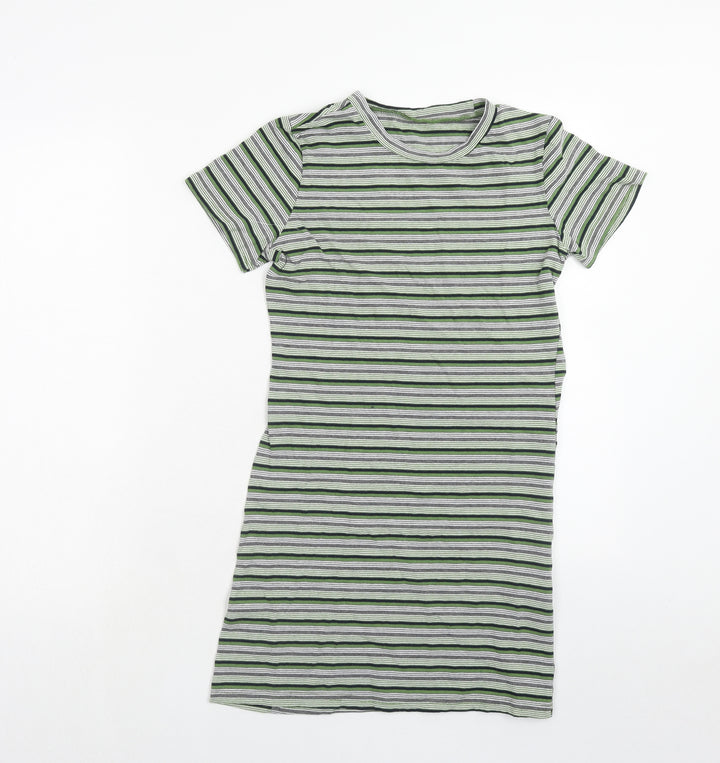 Dazy Womens Green Striped Cotton T-Shirt Dress Size S Round Neck Pullover