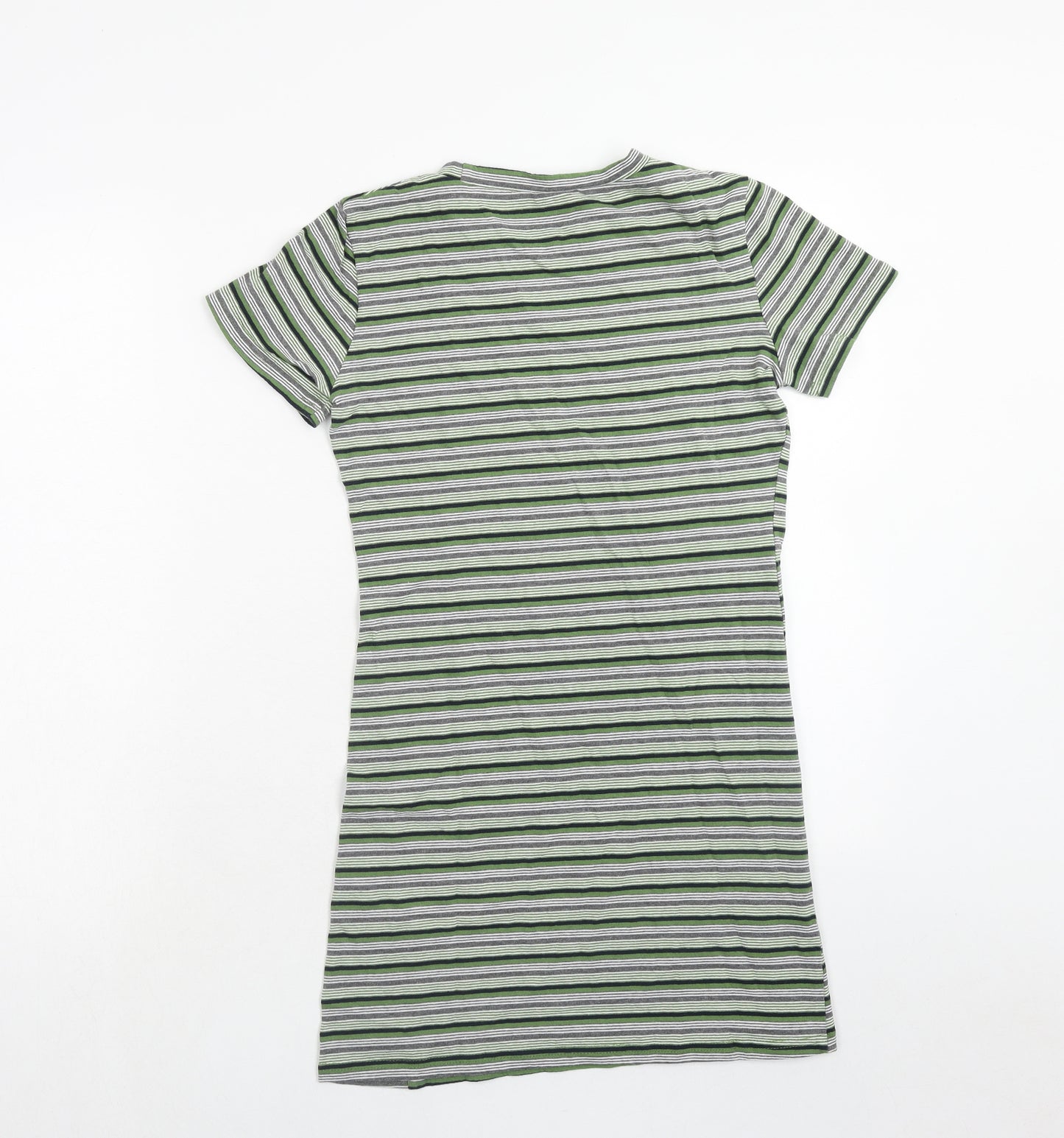 Dazy Womens Green Striped Cotton T-Shirt Dress Size S Round Neck Pullover