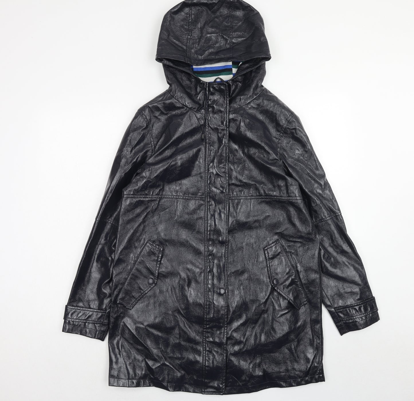 NEXT Womens Black Rain Coat Coat Size 12 Zip - Faux Leather Style