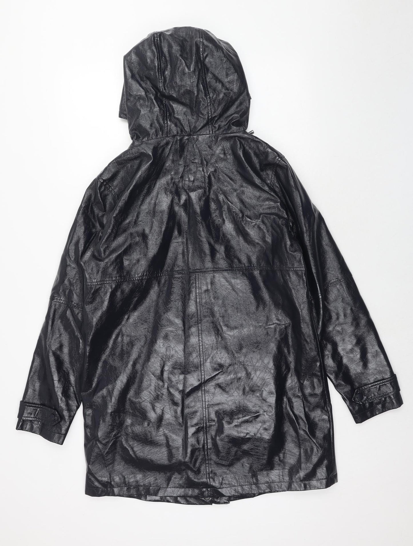 NEXT Womens Black Rain Coat Coat Size 12 Zip - Faux Leather Style