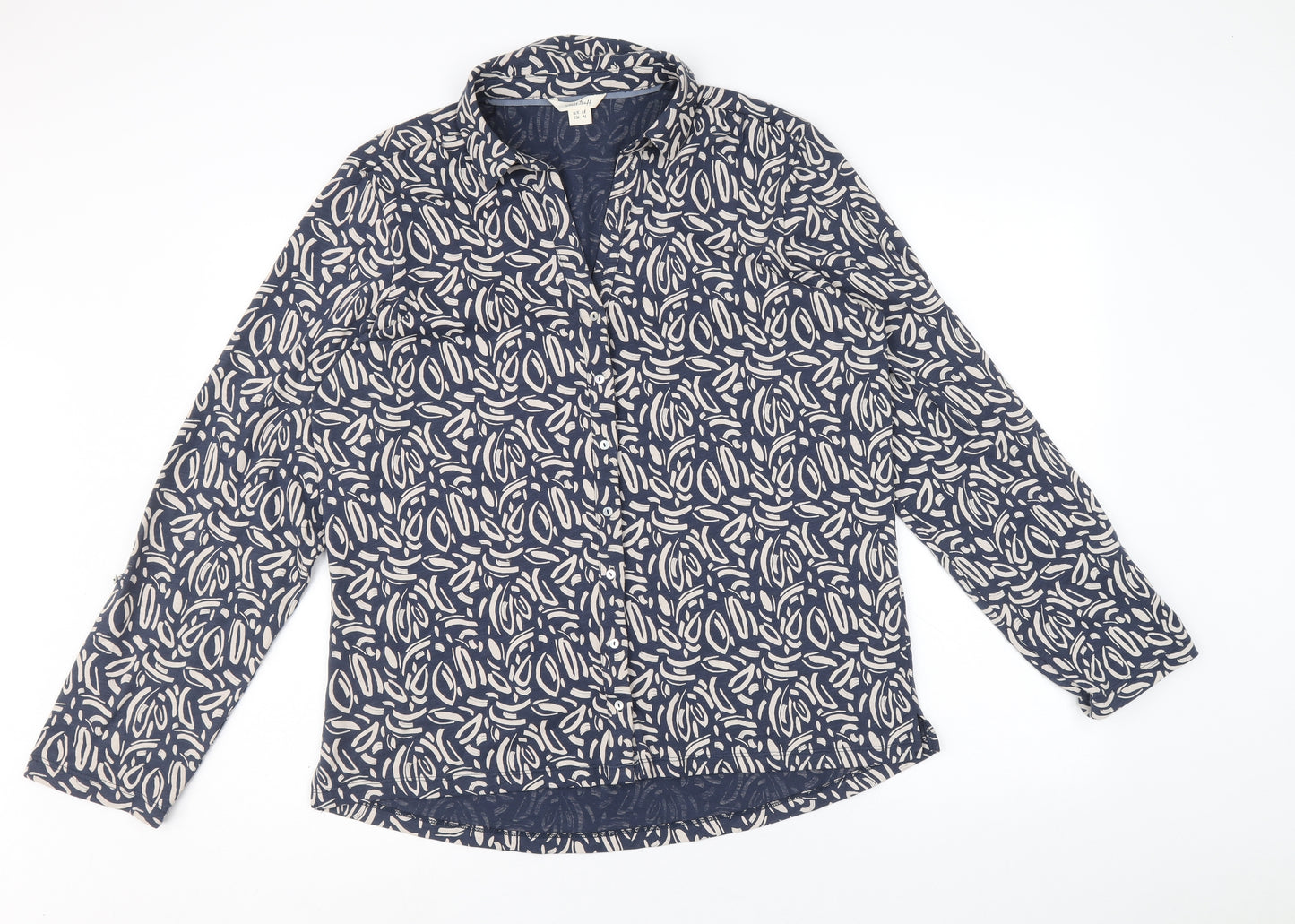 White Stuff Womens Blue Geometric 100% Cotton Basic Button-Up Size 18 Collared