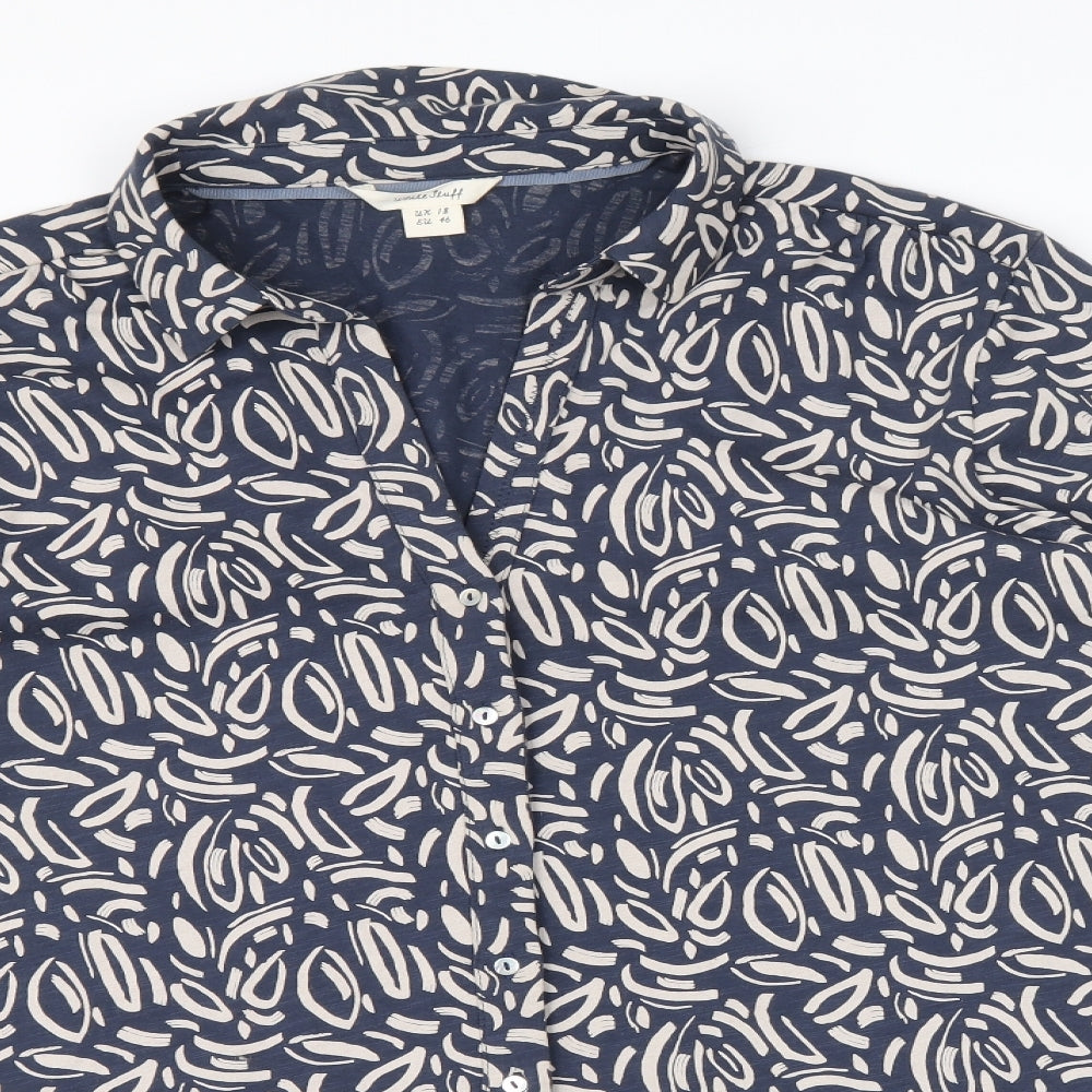 White Stuff Womens Blue Geometric 100% Cotton Basic Button-Up Size 18 Collared