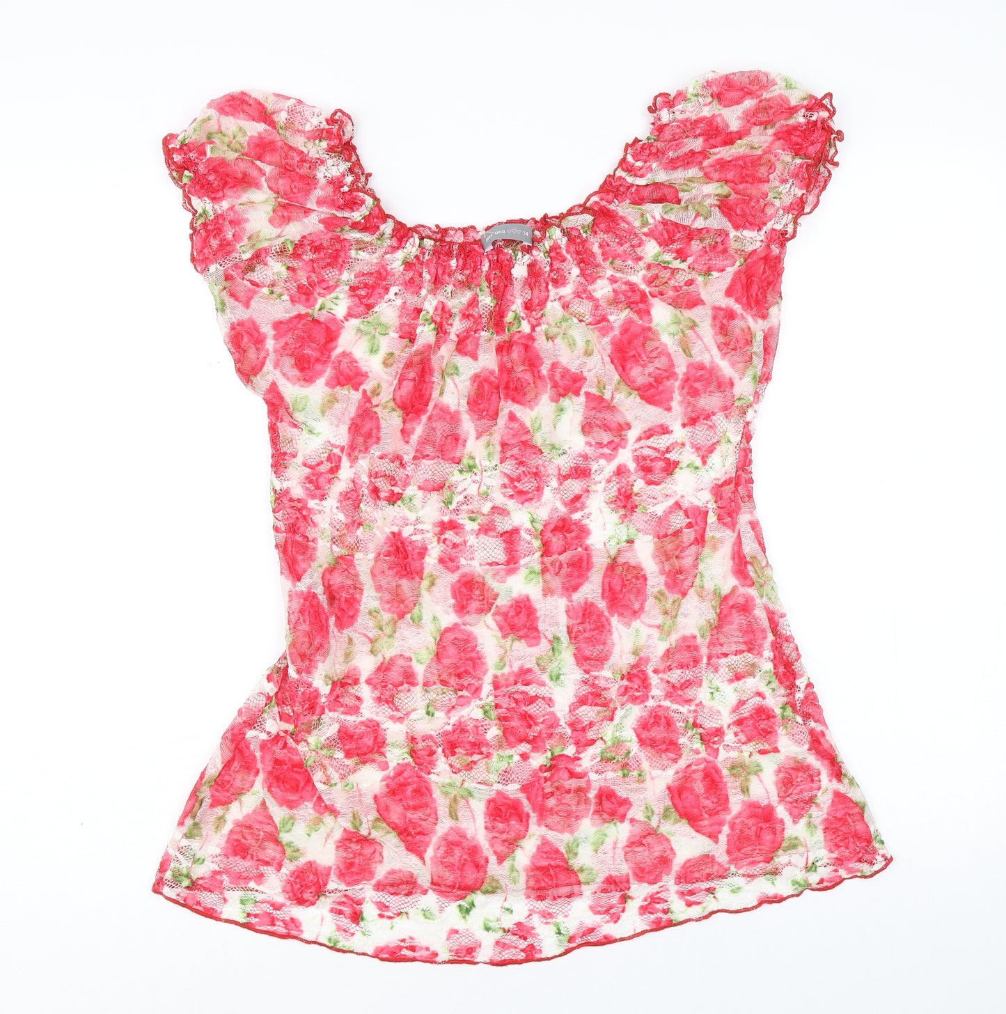 Per Una Womens Pink Floral Polyester Tunic Blouse Size 14 Scoop Neck